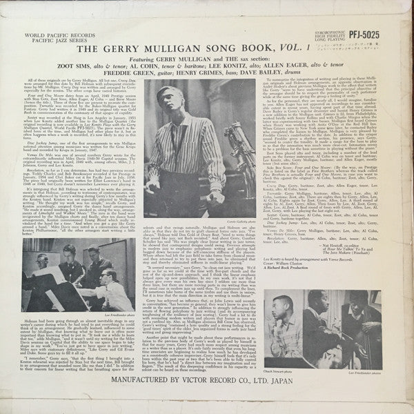 Gerry Mulligan And The Sax Section - The Gerry Mulligan Songbook Volume 1 (Vinyl, LP, Album, Mono) Very Good (VG) / Very Good (VG)