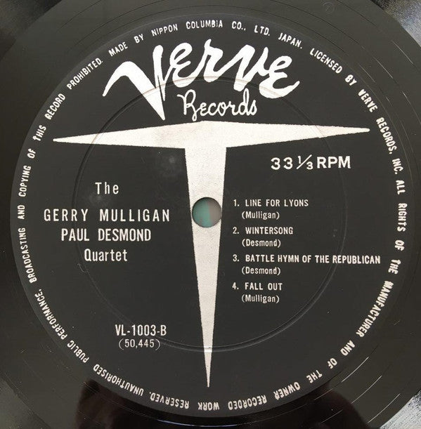 Gerry Mulligan - Paul Desmond Quartet - Gerry Mulligan - Paul Desmond Quartet (Vinyl, LP, Album, Reissue, Mono) Very Good Plus (VG+) / Good Plus (G+)