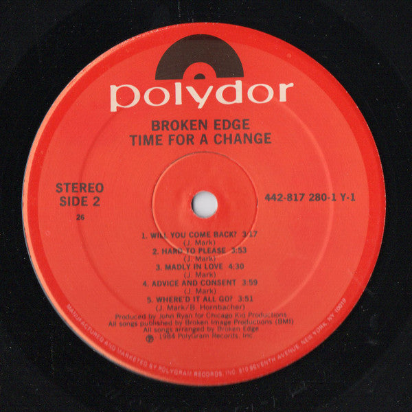 Broken Edge - Time For A Change (Vinyl, LP, Album, Stereo) Very Good (VG) / Good Plus (G+)