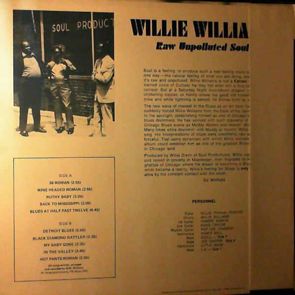 Willie Williams - Raw Unpolluted Soul (Vinyl, LP, Album, Reissue, Stereo) Very Good Plus (VG+) / Very Good (VG)