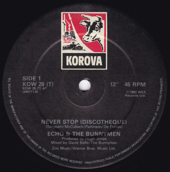 Echo & The Bunnymen - Never Stop "Discotheque" (Vinyl, 12", 45 RPM, Single) Good Plus (G+) / Good Plus (G+)