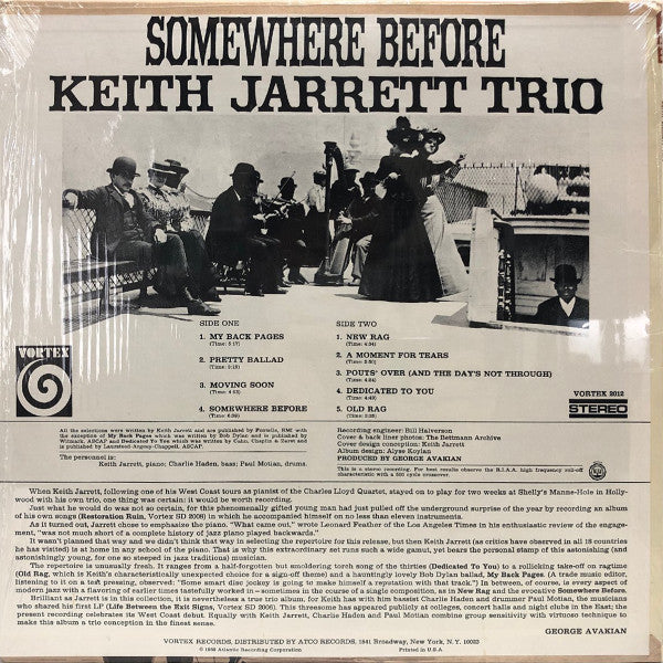 Keith Jarrett Trio - Somewhere Before (Vinyl, LP, Album, Stereo) Very Good Plus (VG+) / Very Good Plus (VG+)