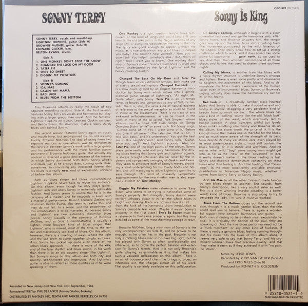 Sonny Terry - Sonny Is King (Vinyl, LP, Album, Reissue, Remastered) Near Mint (NM or M-) / Near Mint (NM or M-)