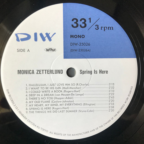 Monica Zetterlund - Spring Is Here (Vinyl, LP, Compilation, Mono) Very Good (VG) / Very Good Plus (VG+)