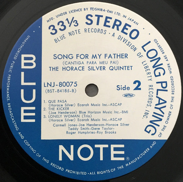 The Horace Silver Quintet - Song For My Father (Cantiga Para Meu Pai) (Vinyl, LP, Album, Reissue, Stereo) Near Mint (NM or M-) / Near Mint (NM or M-)