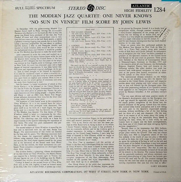 The Modern Jazz Quartet - The Modern Jazz Quartet Plays One Never Knows (Original Film Score For “No Sun In Venice”) (Vinyl, LP, Album, Reissue, Stereo) Very Good (VG) / Very Good (VG)