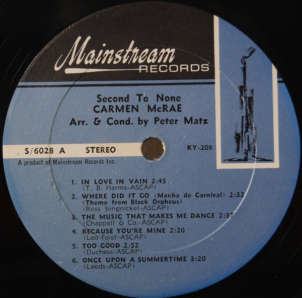 Carmen McRae - Second To None (Vinyl, LP, Album, Stereo) Good Plus (G+) / Good (G)