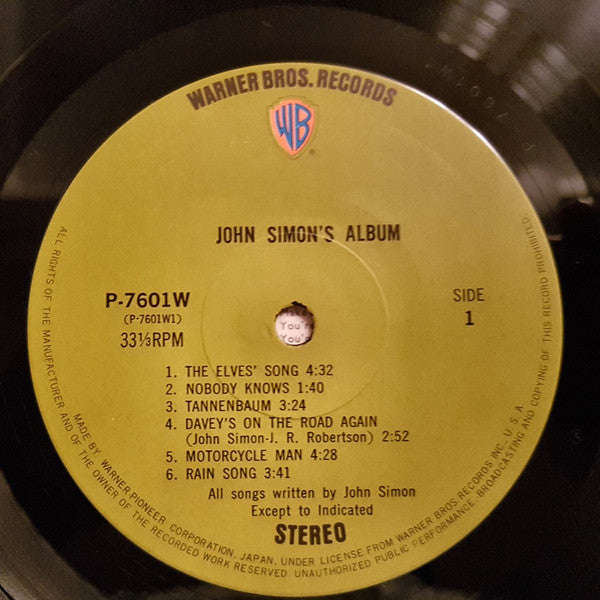 John Simon - John Simon's Album (Vinyl, LP, Stereo) Very Good Plus (VG+) / Very Good (VG)
