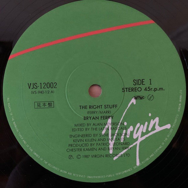 Bryan Ferry - The Right Stuff (Vinyl, 12", 45 RPM, Single, Promo) Very Good (VG) / Very Good (VG)