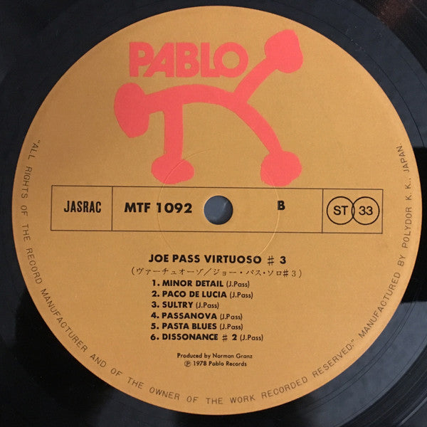 Joe Pass - Virtuoso #3 (Vinyl, LP, Stereo) Very Good (VG) / Very Good (VG)