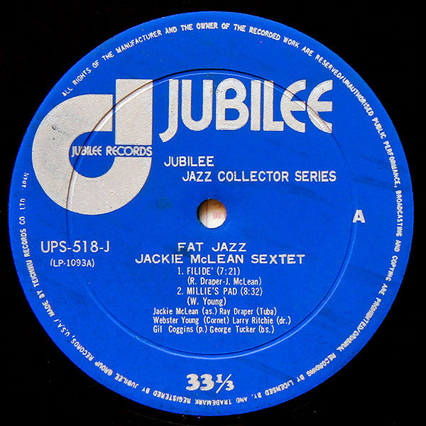 Jackie McLean Sextet - Fat Jazz (Vinyl, LP, Album, Reissue, Mono) Near Mint (NM or M-) / Good Plus (G+)
