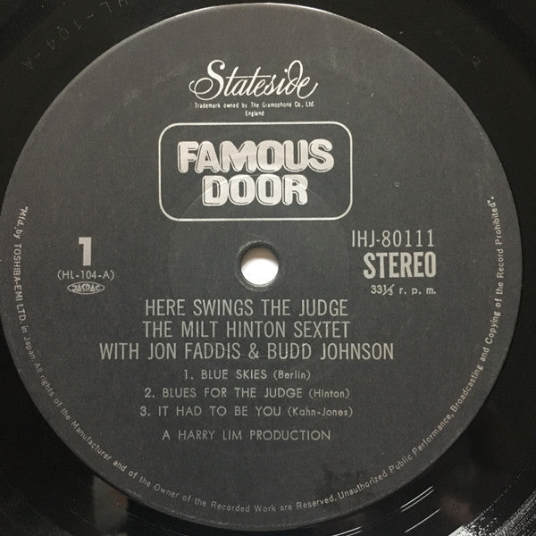 Milt Hinton And Friends - Here Swings The Judge (Vinyl, LP, Album, Reissue, Stereo) Very Good Plus (VG+) / Very Good Plus (VG+)