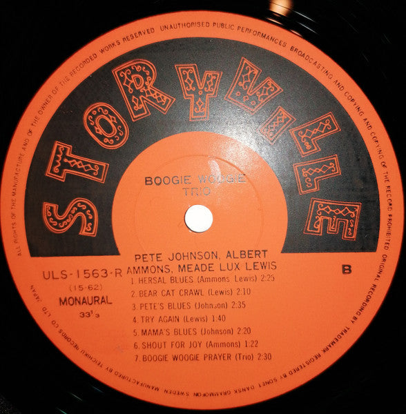 The Boogie Woogie Trio - Broadcast Recordings From 1939 Never Issued Before On Records (Vinyl, LP, Mono) Very Good Plus (VG+) / Very Good (VG)