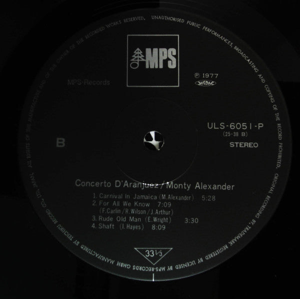 Monty Alexander - Concerto D'Aranjuez (Vinyl, Album, LP, Reissue) Very Good Plus (VG+) / Good Plus (G+)