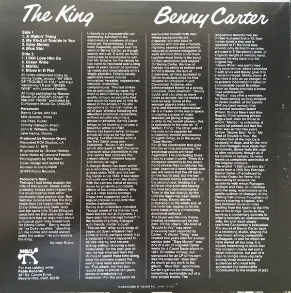 Benny Carter - The King (Vinyl, LP, Album) Very Good Plus (VG+) / Very Good Plus (VG+)