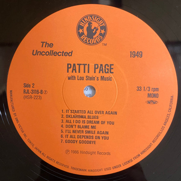 Patti Page - The Uncollected Patti Page, 1949 (Vinyl, LP) Very Good Plus (VG+) / Very Good Plus (VG+)