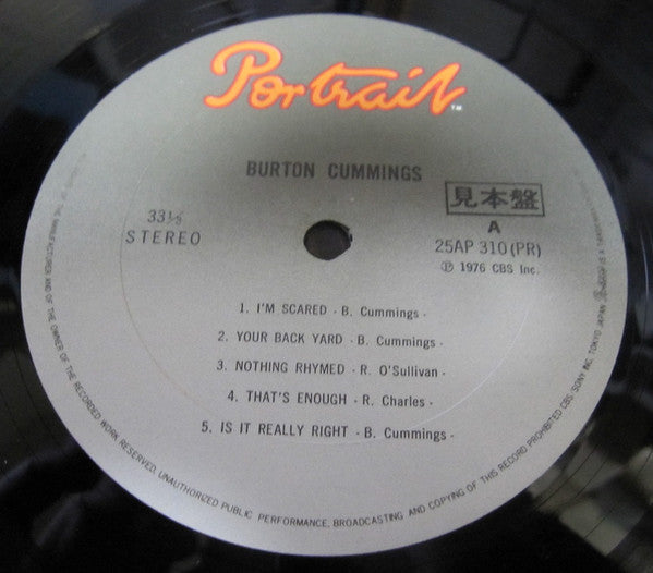 Burton Cummings - Burton Cummings (Vinyl, LP, Album, Promo) Very Good Plus (VG+) / Very Good Plus (VG+)