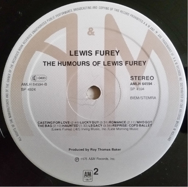 Lewis Furey - The Humours Of (Vinyl, LP, Album, Stereo) Good Plus (G+) / Good Plus (G+)