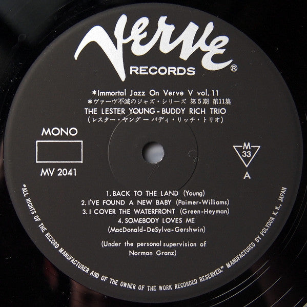 Lester Young-Buddy Rich Trio - The Lester Young - Buddy Rich Trio (Vinyl, LP, Album, Reissue, Mono) Very Good Plus (VG+) / Very Good Plus (VG+)