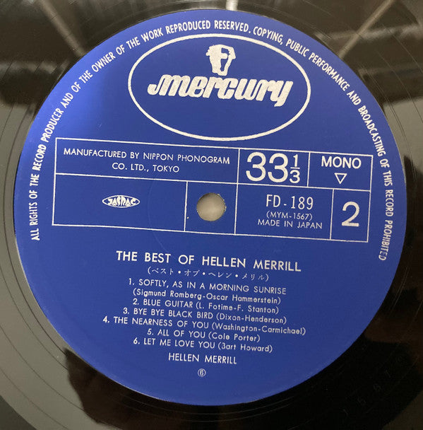 Helen Merrill - The Best Of Hellen Merrill (Vinyl, LP, Compilation) Very Good Plus (VG+) / Very Good Plus (VG+)