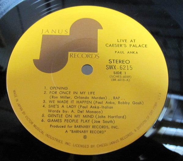 Paul Anka - Live At Caeser's Palace (Vinyl, LP, Album) Very Good Plus (VG+) / Very Good Plus (VG+)