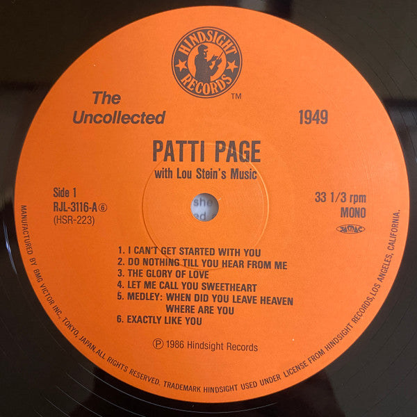 Patti Page - The Uncollected Patti Page, 1949 (Vinyl, LP) Very Good Plus (VG+) / Very Good Plus (VG+)