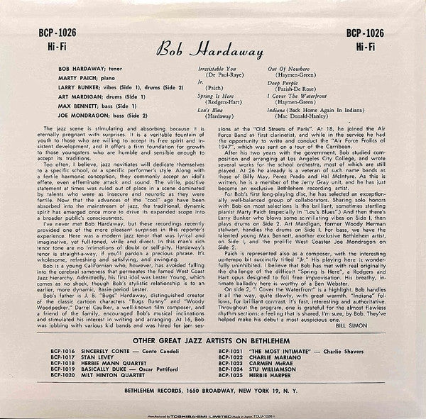 Robert Hardaway - Lou's Blue (Vinyl, 10", Album, Reissue, Mono) Near Mint (NM or M-) / Near Mint (NM or M-)