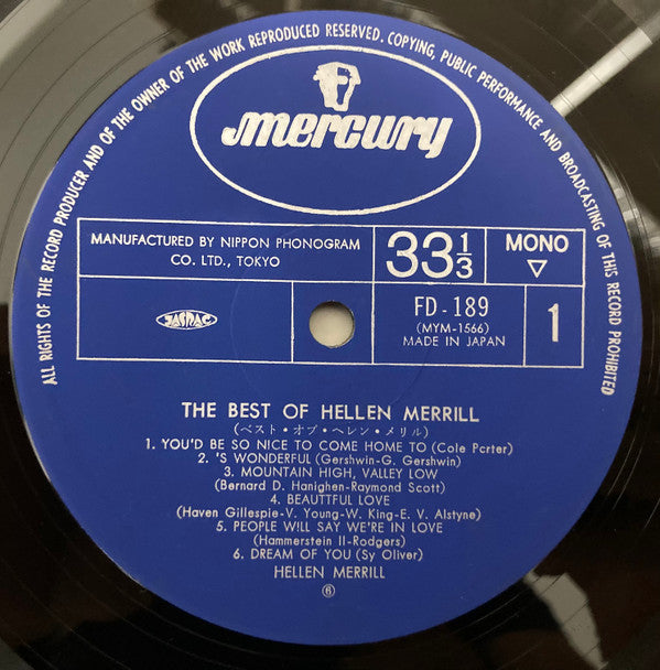 Helen Merrill - The Best Of Hellen Merrill (Vinyl, LP, Compilation) Very Good Plus (VG+) / Very Good Plus (VG+)