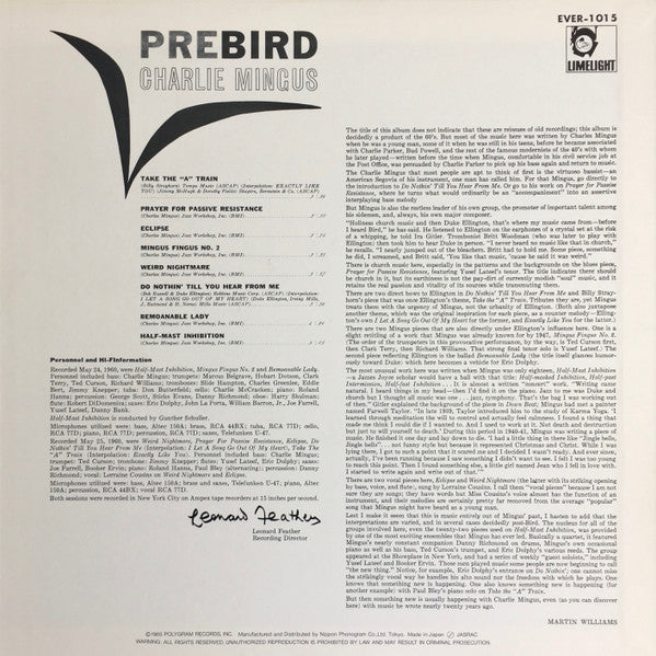 Charles Mingus - Pre Bird (Vinyl, LP, Album, Reissue, Stereo) Very Good Plus (VG+) / Very Good (VG)