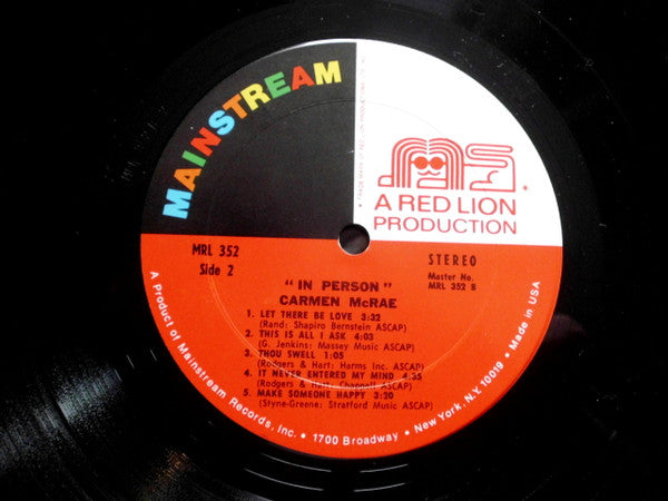 Carmen McRae - In Person (Vinyl, LP, Album, Stereo) Very Good (VG) / Very Good (VG)