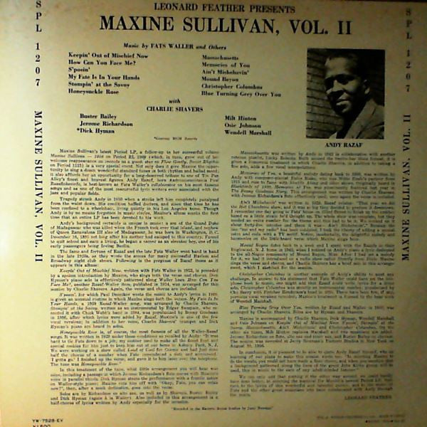 Maxine Sullivan - Leonard Feather Presents Maxine Sullivan, Vol. II (Vinyl, LP, Album) Near Mint (NM or M-) / Near Mint (NM or M-)