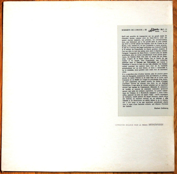 Gaston Litaize - Les Sommets De L'Orgue - III (Vinyl, LP, Album, Stereo) Very Good Plus (VG+) / Good Plus (G+)