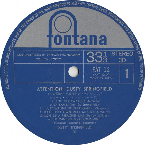 Dusty Springfield - Attention! Dusty Springfield (Vinyl, LP, Compilation, Stereo) Very Good Plus (VG+) / Very Good Plus (VG+)