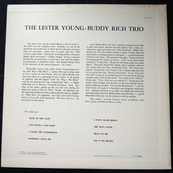 Lester Young-Buddy Rich Trio - The Lester Young - Buddy Rich Trio (Vinyl, LP, Album, Reissue, Mono) Very Good Plus (VG+) / Very Good Plus (VG+)