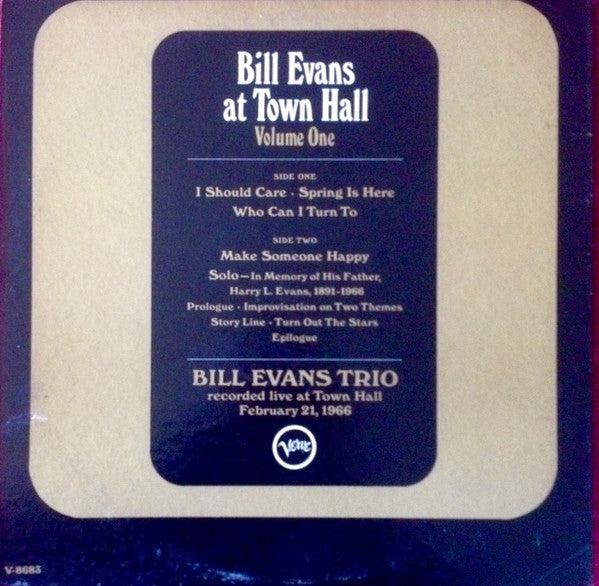 The Bill Evans Trio - Bill Evans At Town Hall (Volume One) (Vinyl, LP, Album, Mono) Very Good Plus (VG+) / Good Plus (G+)