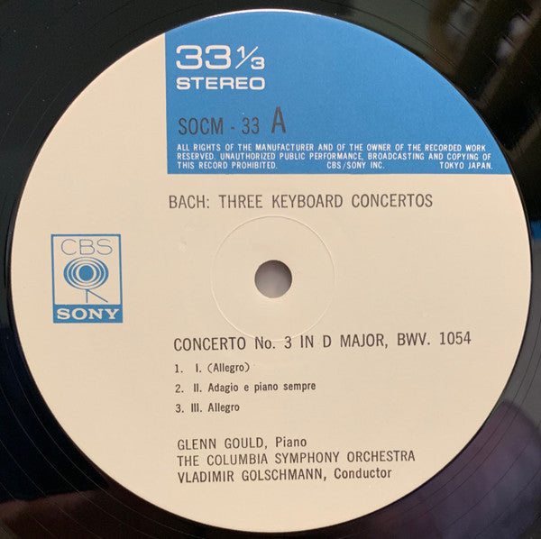 Glenn Gould - Three Keyboard Concertos (Vinyl, LP, Album) Very Good (VG) / Very Good Plus (VG+)