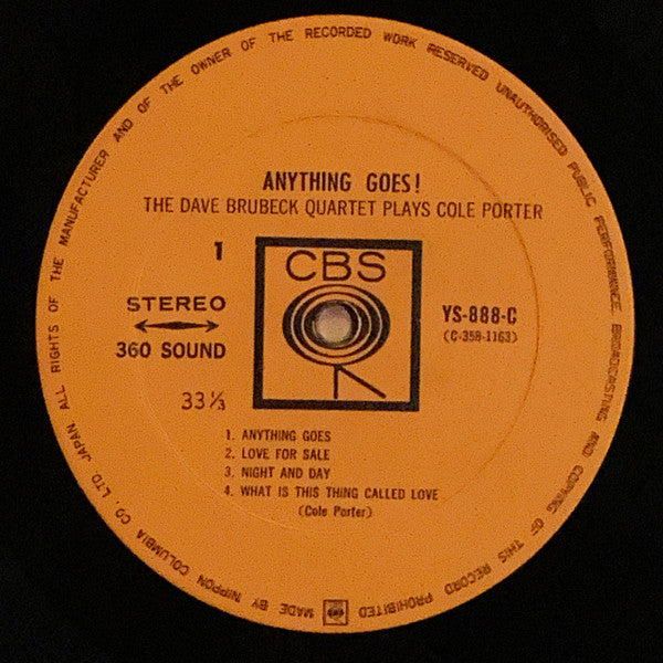The Dave Brubeck Quartet - Anything Goes! The Dave Brubeck Quartet Plays Cole Porter (Vinyl, LP, Album, Stereo) Very Good (VG) / Good Plus (G+)