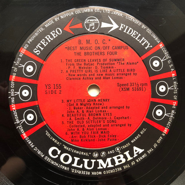 The Brothers Four - B.M.O.C. (Best Music On/Off Campus) (Vinyl, LP, Album, Stereo) Very Good Plus (VG+) / Very Good Plus (VG+)