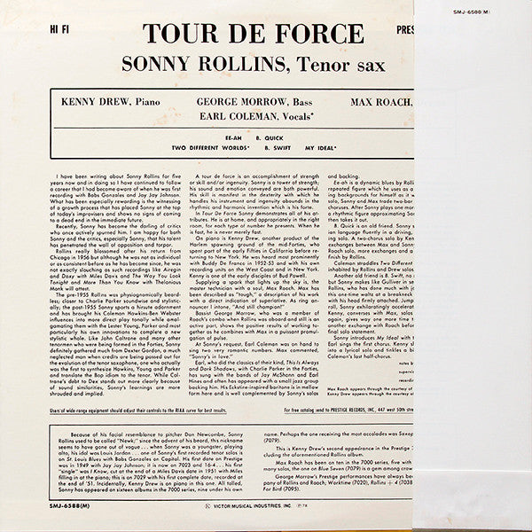 Sonny Rollins - Tour De Force (Vinyl, LP, Album, Reissue) Near Mint (NM or M-) / Near Mint (NM or M-)