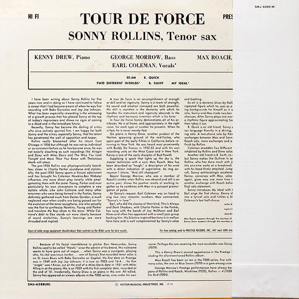 Sonny Rollins - Tour De Force (Vinyl, LP, Album, Reissue)