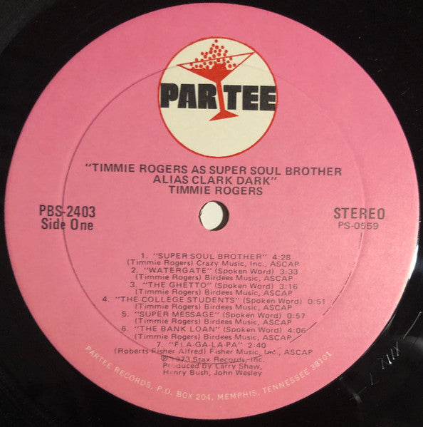 Timmie Rogers - Timmie Rogers As Super Soul Brother Alias ​​"Clark Dark" (Vinyl, LP, Album, Stereo) Very Good Plus (VG+) / Good Plus (G+)