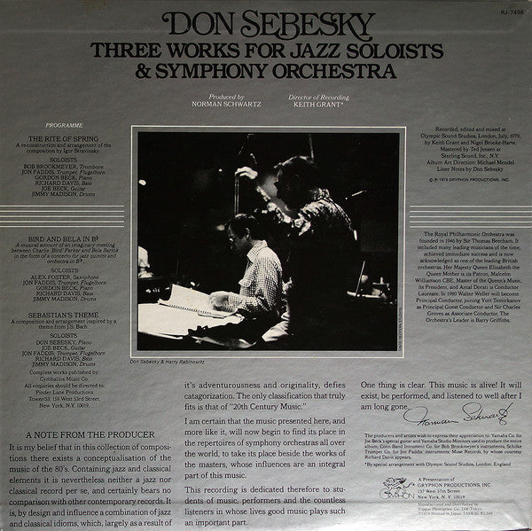 Don Sebesky - Three Works For Jazz Soloists & Symphony Orchestra (Vinyl, LP, Album) Very Good (VG) / Very Good Plus (VG+)