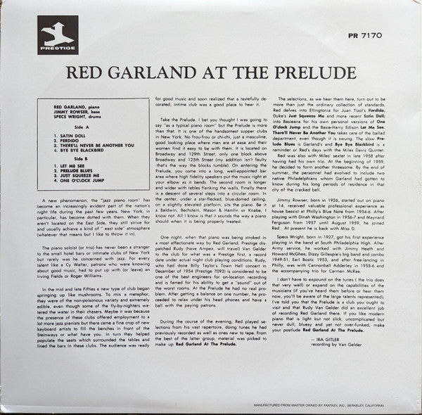Red Garland - At The Prelude (Vinyl, LP, Album, Reissue, Stereo) Very Good Plus (VG+) / Near Mint (NM or M-)