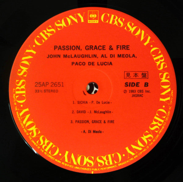 John McLaughlin - Passion, Grace & Fire (Vinyl, LP, Album, Promo) Mint (M) / Mint (M)