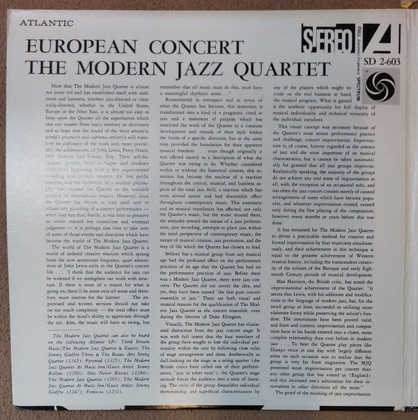 The Modern Jazz Quartet - European Concert (Vinyl, LP, Album, Reiss...