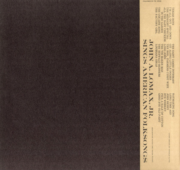 John A. Lomax, Jr. - Sings American Folksongs (Vinyl, LP, Album) Very Good Plus (VG+) / Very Good Plus (VG+)