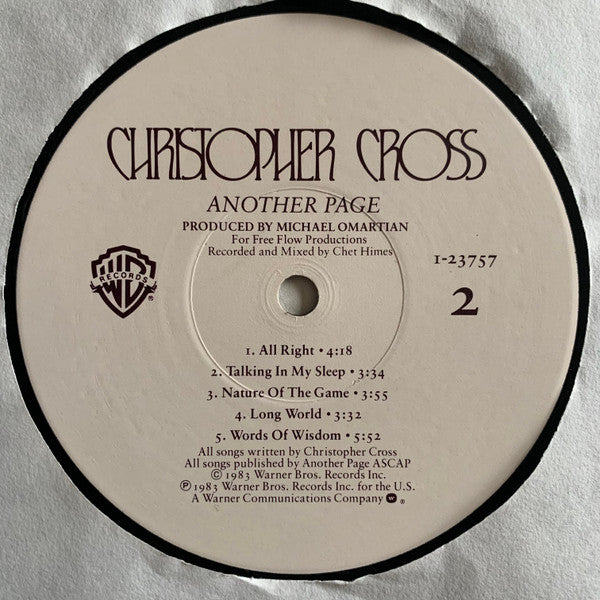 Christopher Cross - Another Page (Vinyl, LP, Album) Good Plus (G+) / Very Good Plus (VG+)