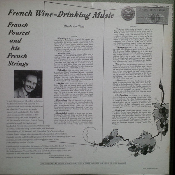 Franck Pourcel And His French Strings - French Wine-Drinking Music (Vinyl, LP, Album, Stereo) Very Good (VG) / Good Plus (G+)