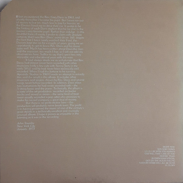 Rev. Gary Davis - O, Glory (Vinyl, LP, Album) Good Plus (G+) / Good Plus (G+)