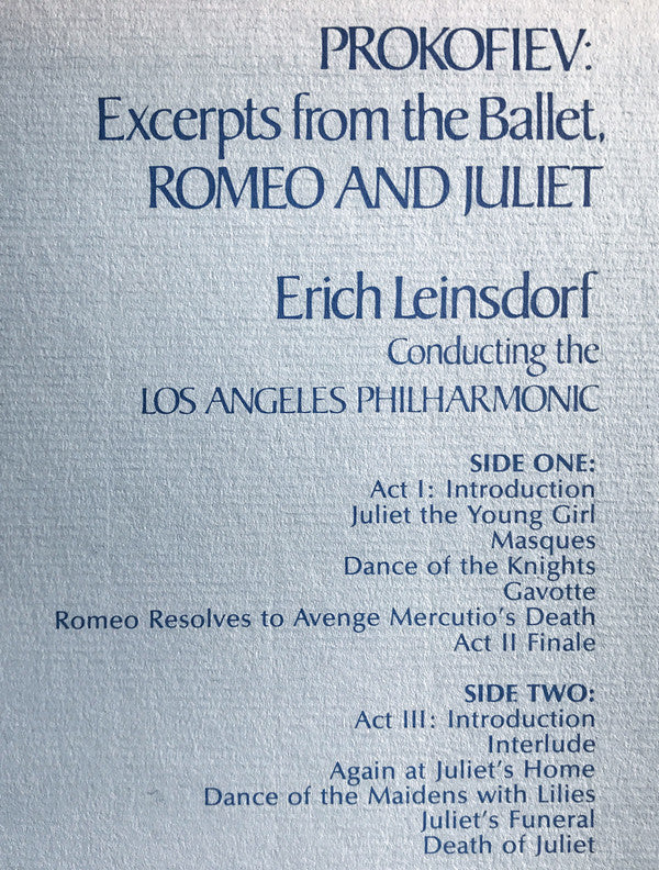 Sergei Prokofiev - Excerpts From The Ballet, Romeo And Juliet (Vinyl, LP, Album, Limited Edition, Reissue, Repress, Stereo) Very Good Plus (VG+) / Very Good Plus (VG+)